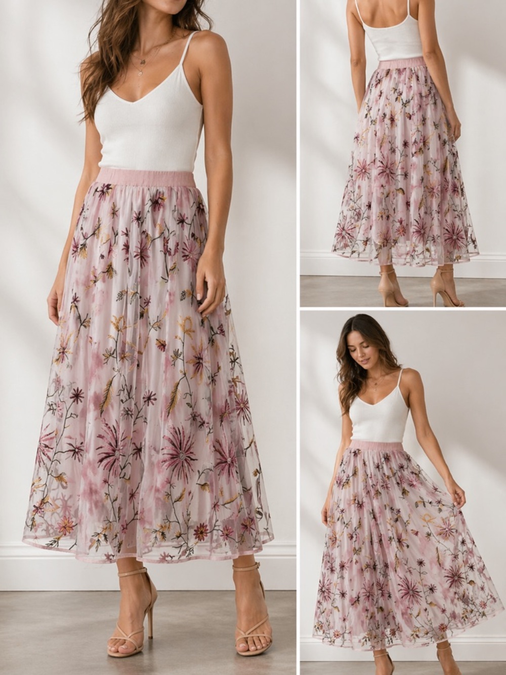 Soft Surroundings Splendor Floral Mesh Embroidery Maxi Skirt Size XS